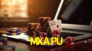 Una escena digital vívida inspirada en casino con MXAPU mostrado prominentemente, luces brillantes, fichas, cartas y acentos dorados.